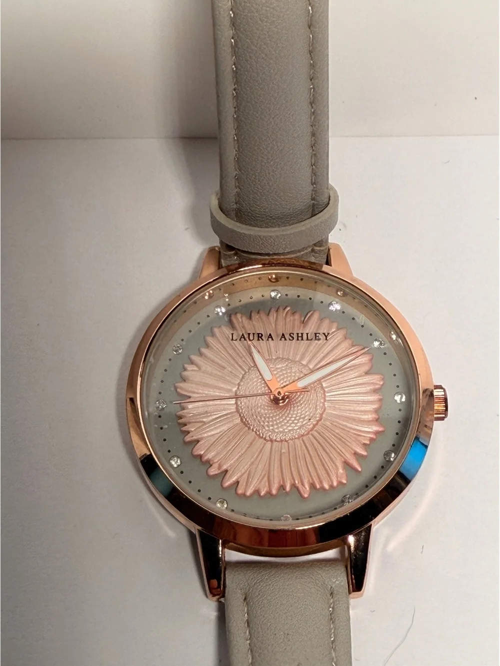 Laura Ashley Women's Floral Dial Watch Rose Gold with Beige Leather Strap